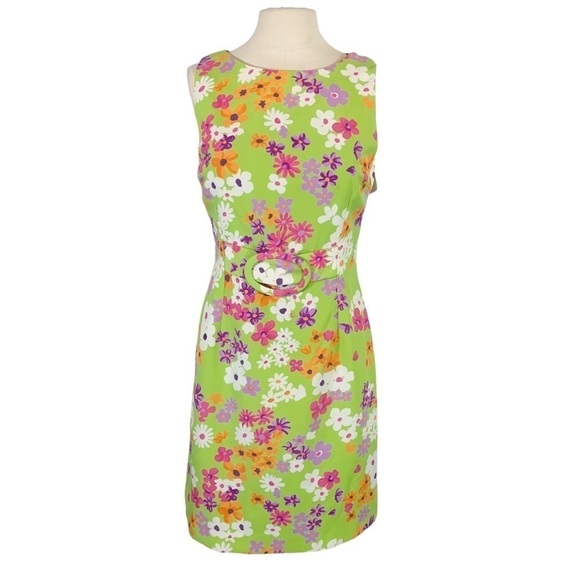 Vintage Barani Y2k Sleeveless Mini Dress Green Floral Print Size 4 - Picture 1 of 8